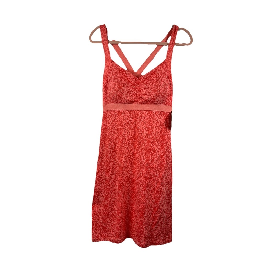 Dakini NWT Coral Pink Mandala Print Sun Dress Small Petite Cross Back Shelf Bra